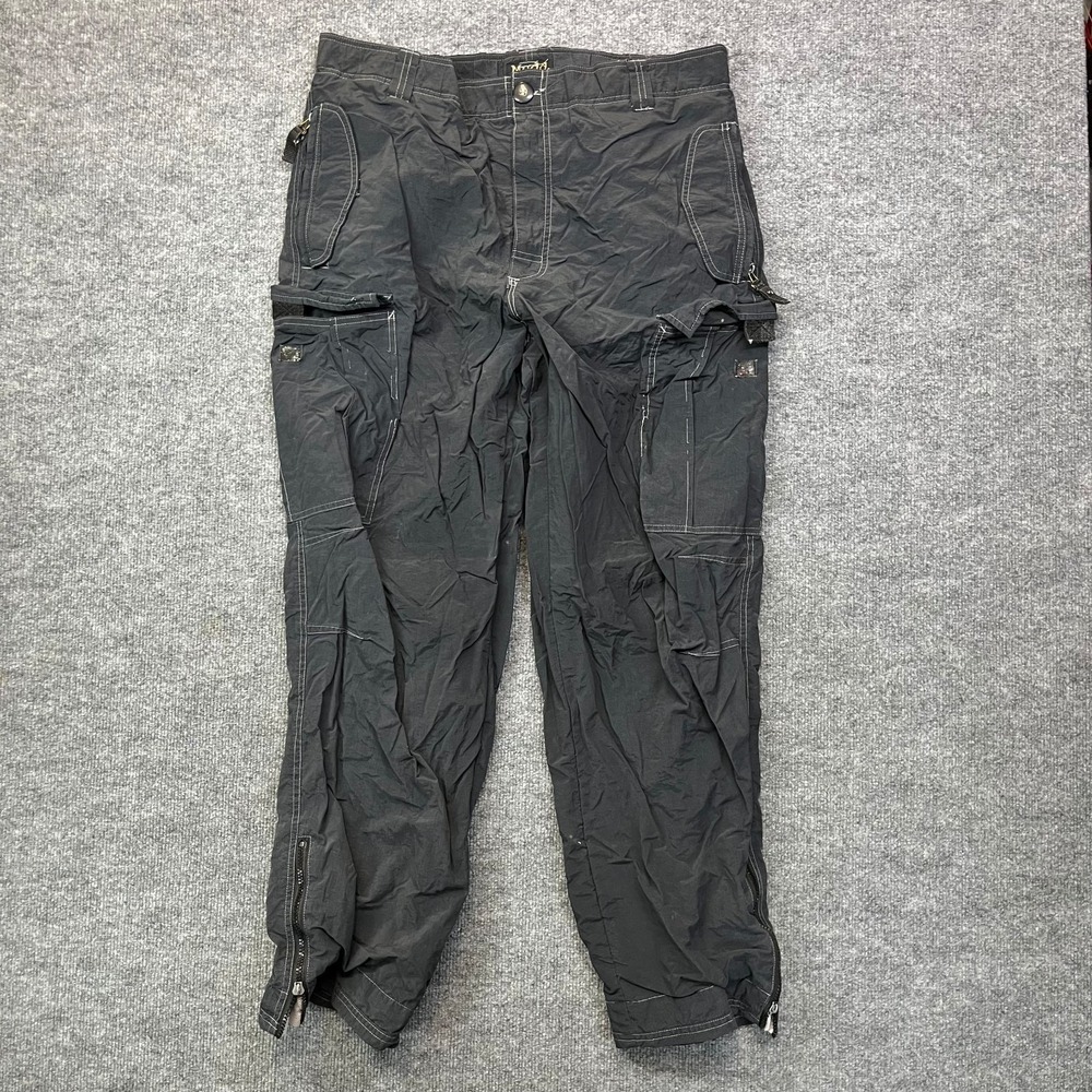 Vintage Mudd Cargo Pants Men's Medium Black Nylon Mesh Lined Ankle Zip - 39X31‎